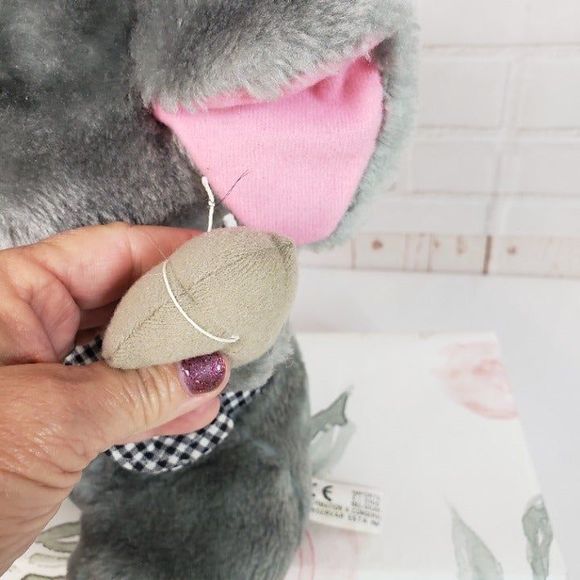 Vintage Belgium Gray Dressed Elephant Plush Trunk Up Pink RARE Stuffed Animal - Picture 6 of 12